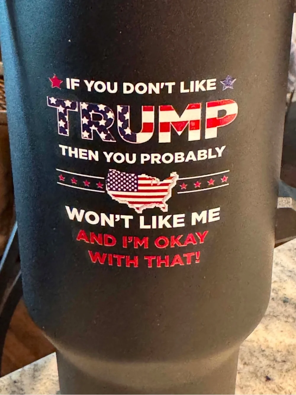 NEW Black Travel Tumbler with Patriotic 'Trump' Design